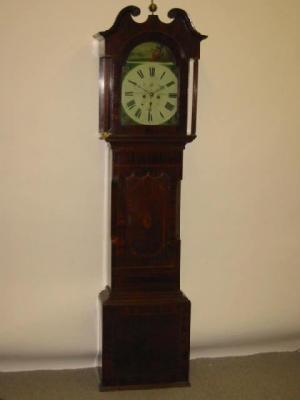 Appraisal: AN OAK AND MAHOGANY LONGCASE CLOCK by William McDowall Pontefract