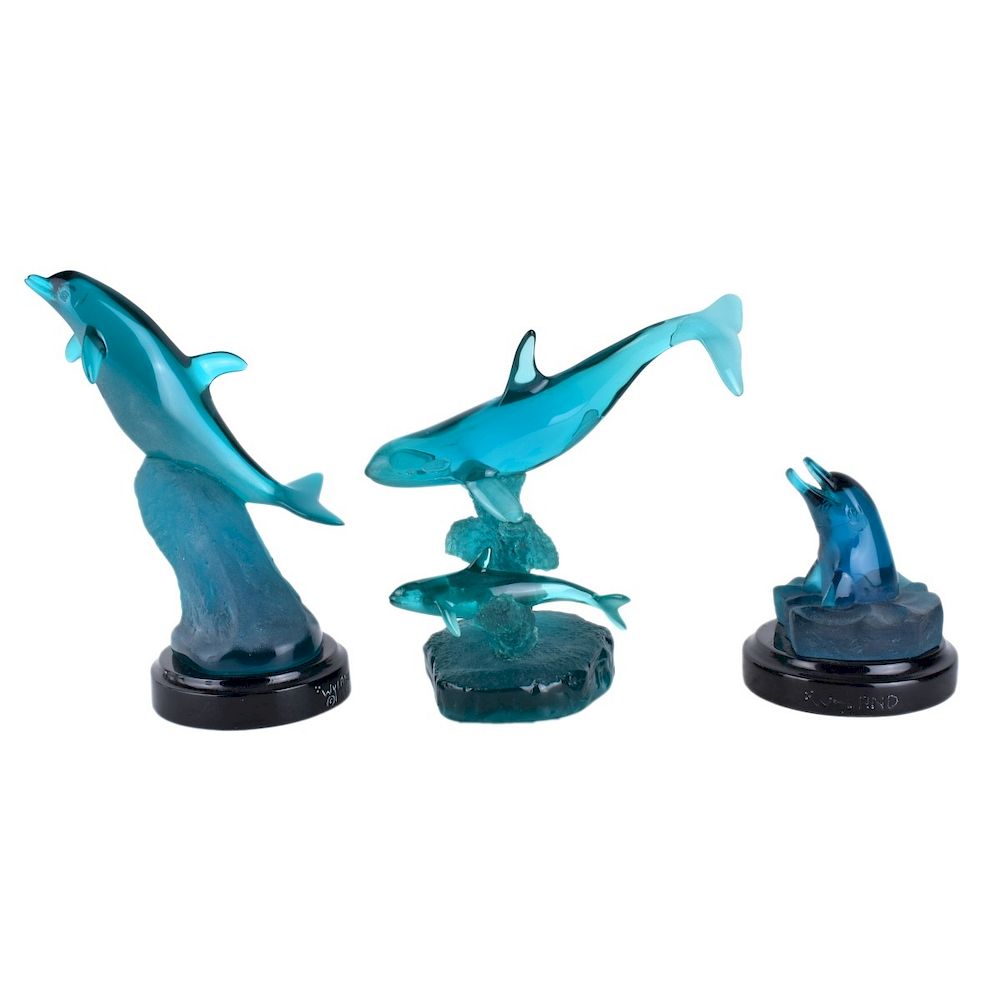 Appraisal: Three Wyland Acrylic Sculptures Three Wyland Acrylic Sculptures Dolphins Signed