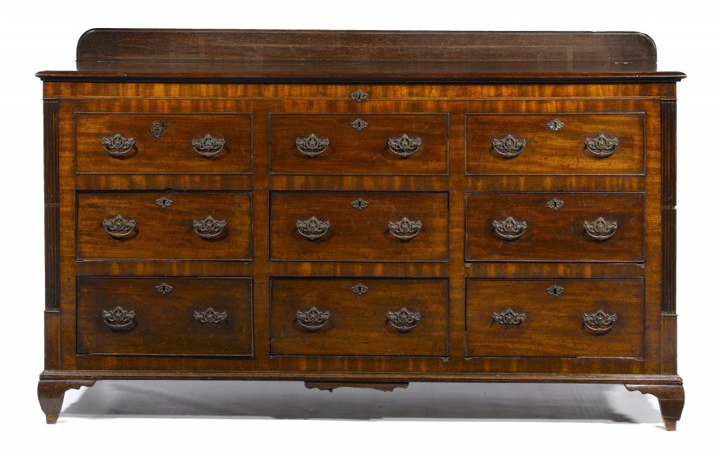 Appraisal: A GEORGE III MAHOGANY LANCASHIRE CHEST the moulded lid above