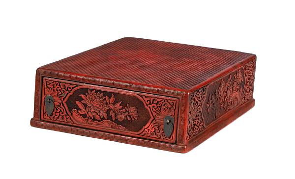 Appraisal: A Chinese cinnabar document box height in width in depth