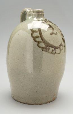 Appraisal: Edgefield ovoid stoneware jug glossy light celadon glaze circular brown