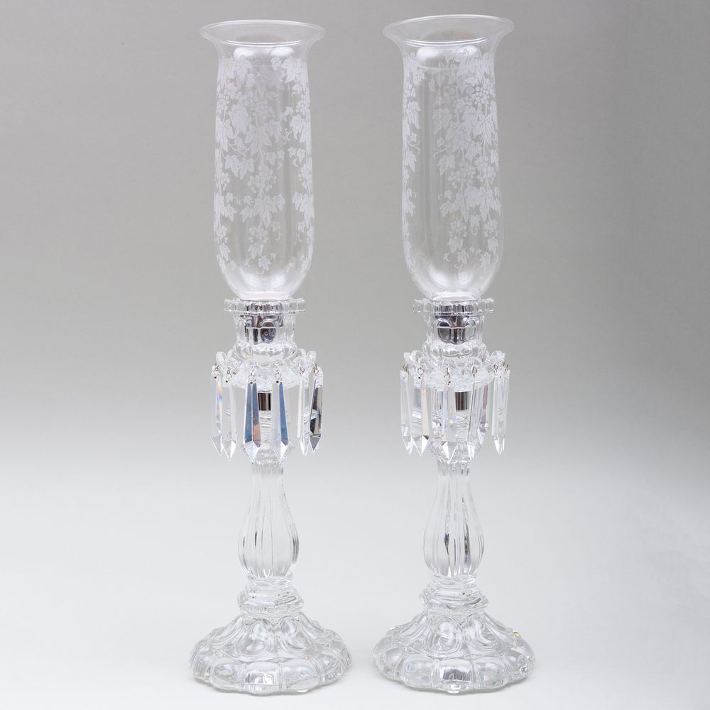 Appraisal: Pair of Baccarat Pressed Glass Lusters with a Pair of