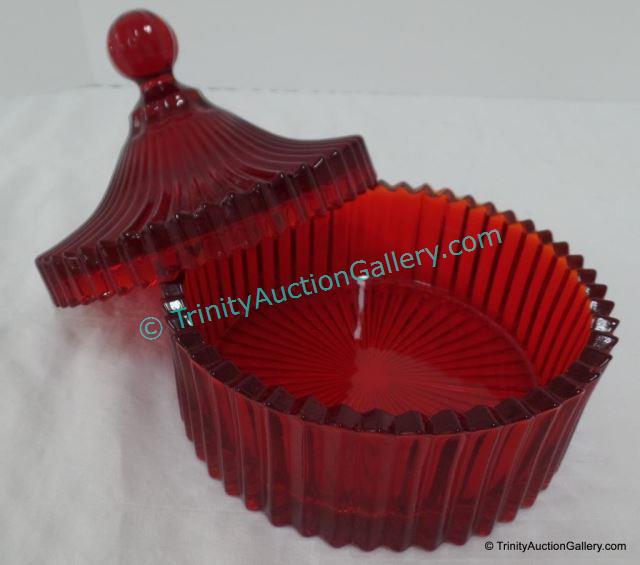 Appraisal: Ruby Glass Covered Powder or Candy Jar Large sawtooth edge