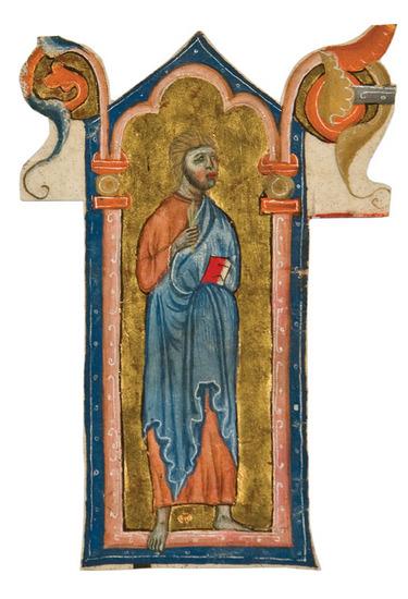 Appraisal: A STANDING SAINT AN ILLUMINATED MINIATURE FROM A CHOIRBOOK Italy