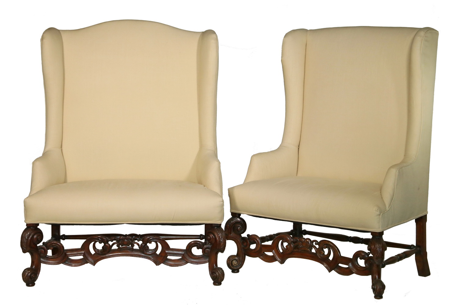 Appraisal: OVER-SIZED PR OF JACOBEAN STYLE WING CHAIRS Pair of English