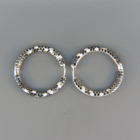 Appraisal: Diamond Hoop Earrings round diamonds black white total carats k