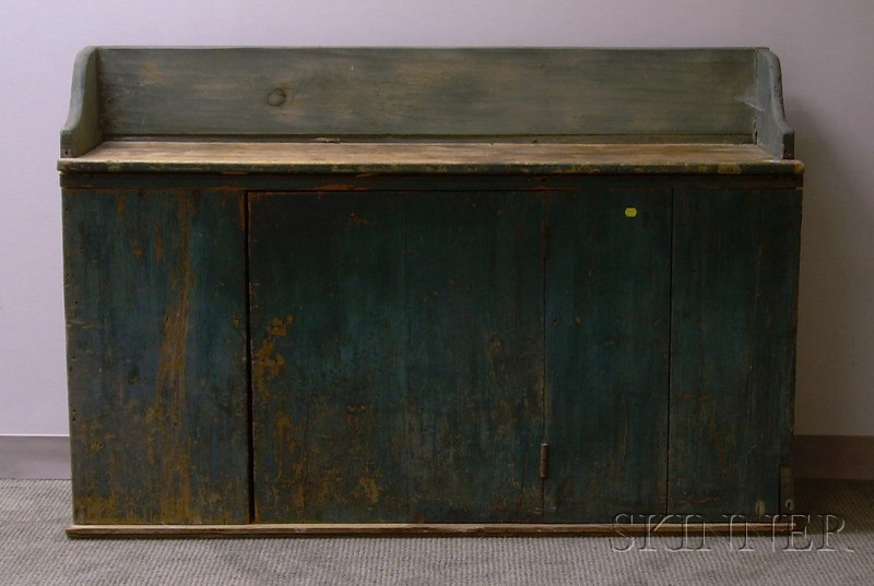 Appraisal: Blue-painted Country Pine Sideboard with single cabinet door the interior