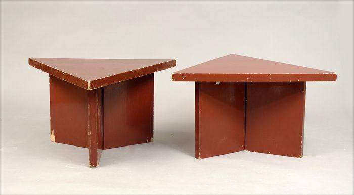 Appraisal: Pair of Modern Red Lacquered Triangular Side Tables in the