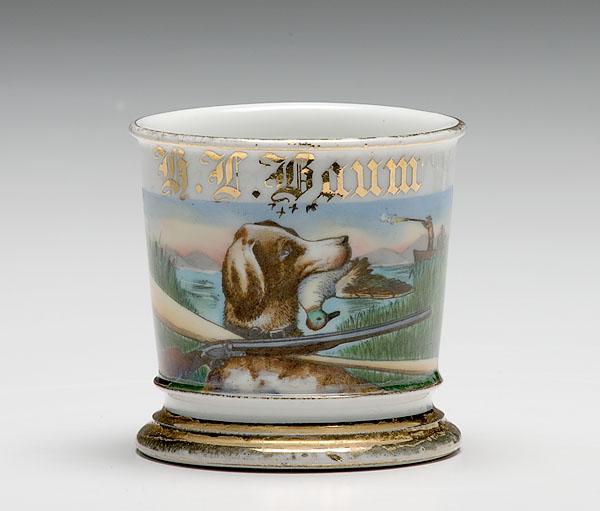 Appraisal: DUCK HUNTER'S SHAVING MUG porcelain with polychrome painted scene of