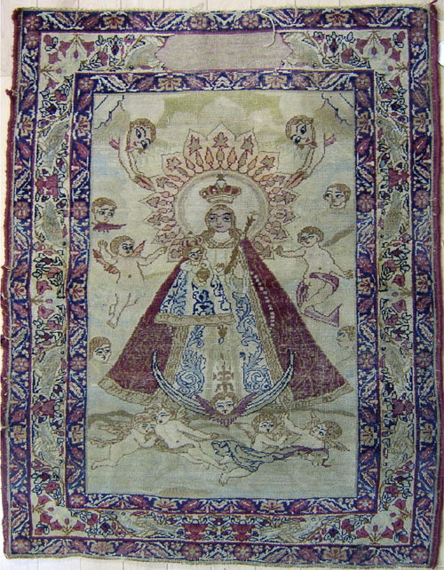 Appraisal: Kirman mat ca depicting the Virgin Mary and child surrounded