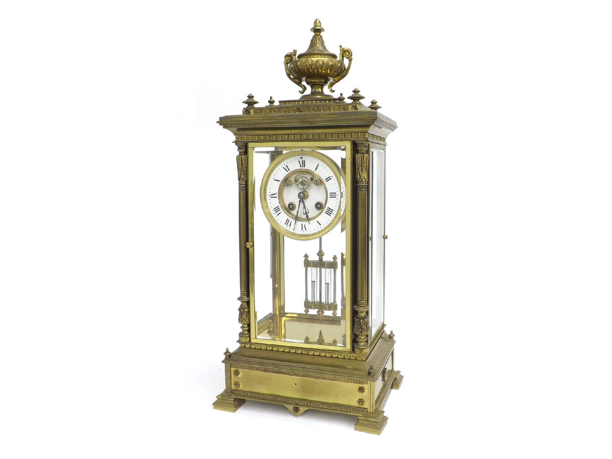 Appraisal: Good French brass four glass two train mantel clock the