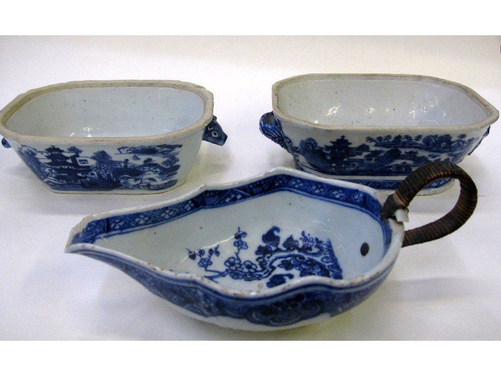 Appraisal: Two Chinese blue and white pottery tureen bases and a