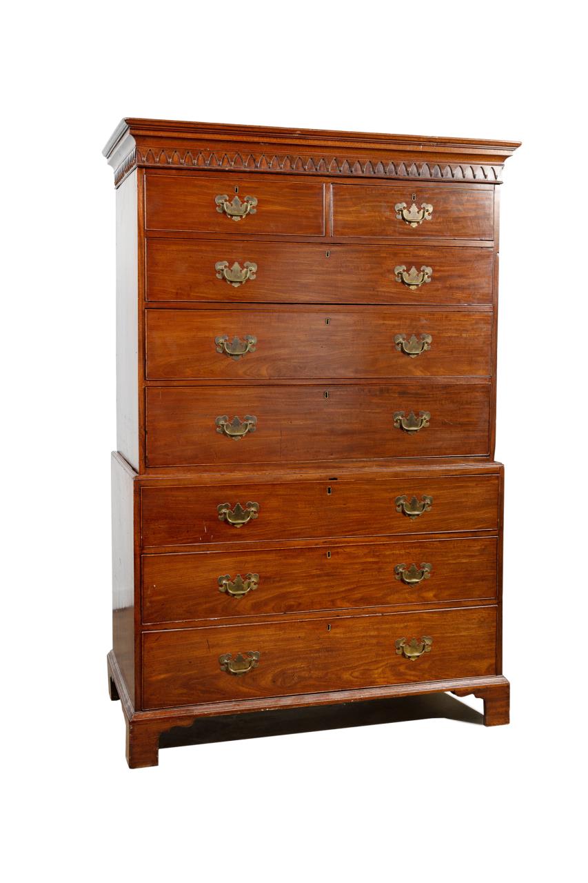 Appraisal: TH C GEORGIAN STYLE SEVEN-DRAWER CHEST ON CHEST English th