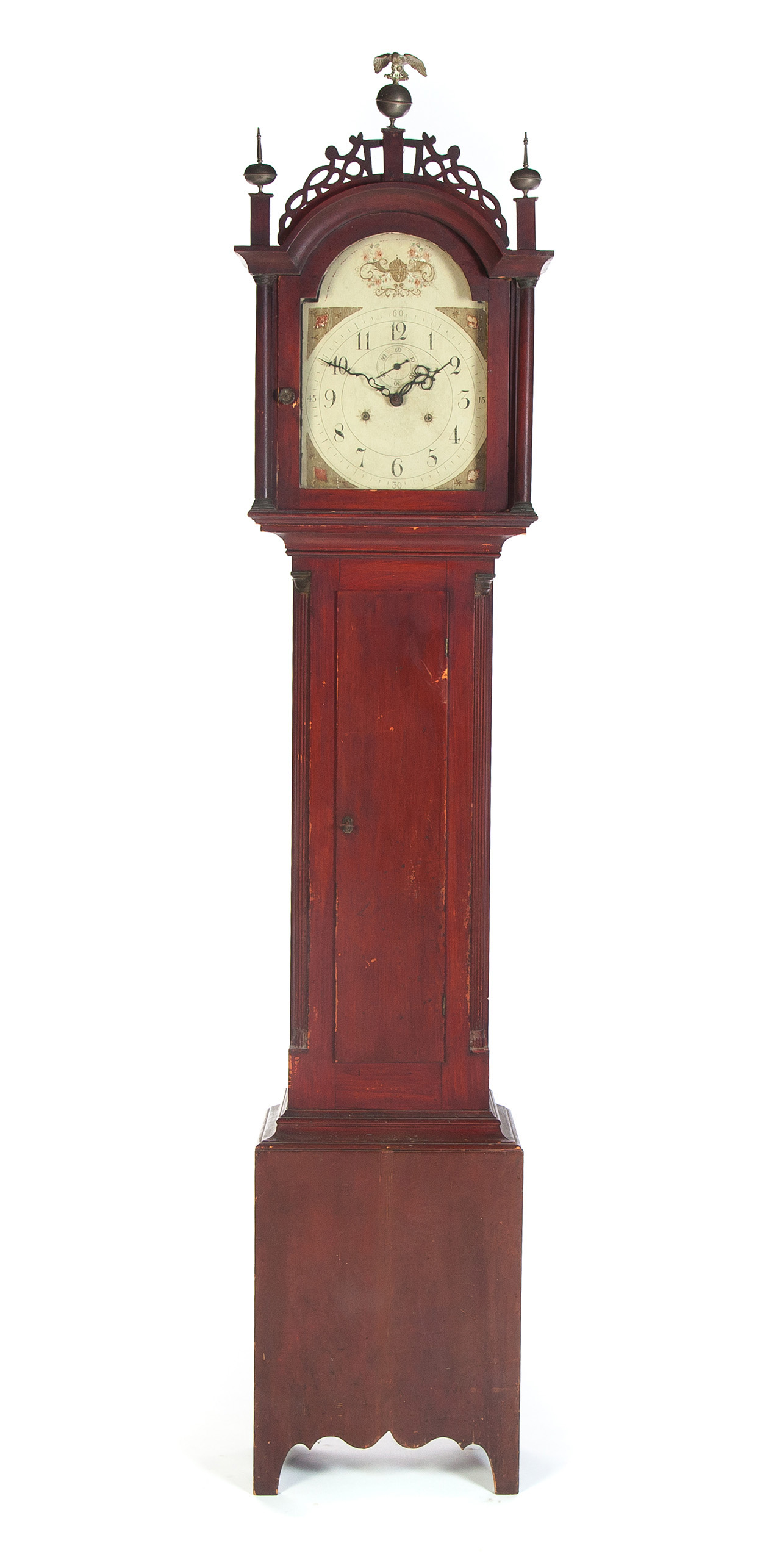 Appraisal: NEW ENGLAND TALL CASE CLOCK WITH FRETWORK BONNET Fourth quarter