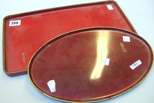 Appraisal: Two red lacquer trays th century one of rectangular form