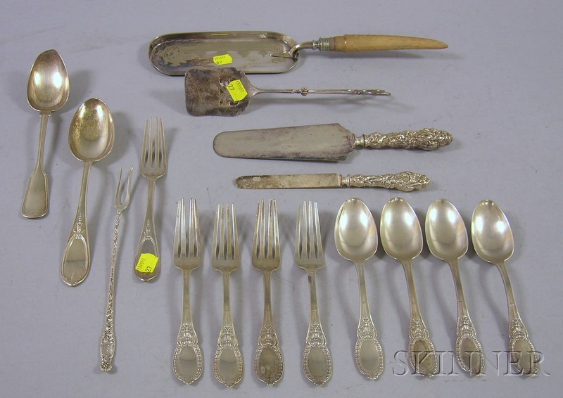 Appraisal: Group of Silver and Silver Plated Flatware and Serving Items