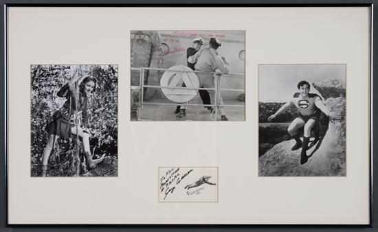 Appraisal: Three autographed movie star photos in single frame including Kirk