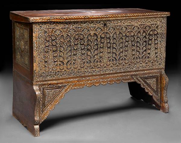 Appraisal: A Levantine shell inlaid chest Enclosed by a rectangular hinged