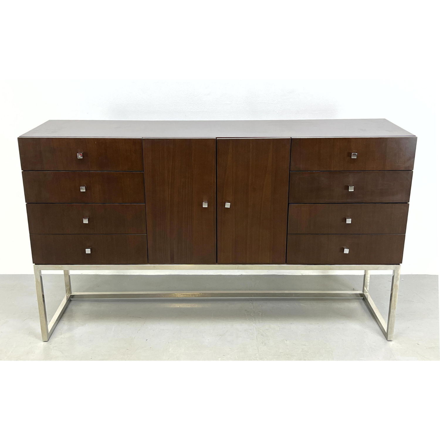 Appraisal: MITCHELL GOLD BOB WILLIAMS Credenza Dark Wood Cabinet on Chrome