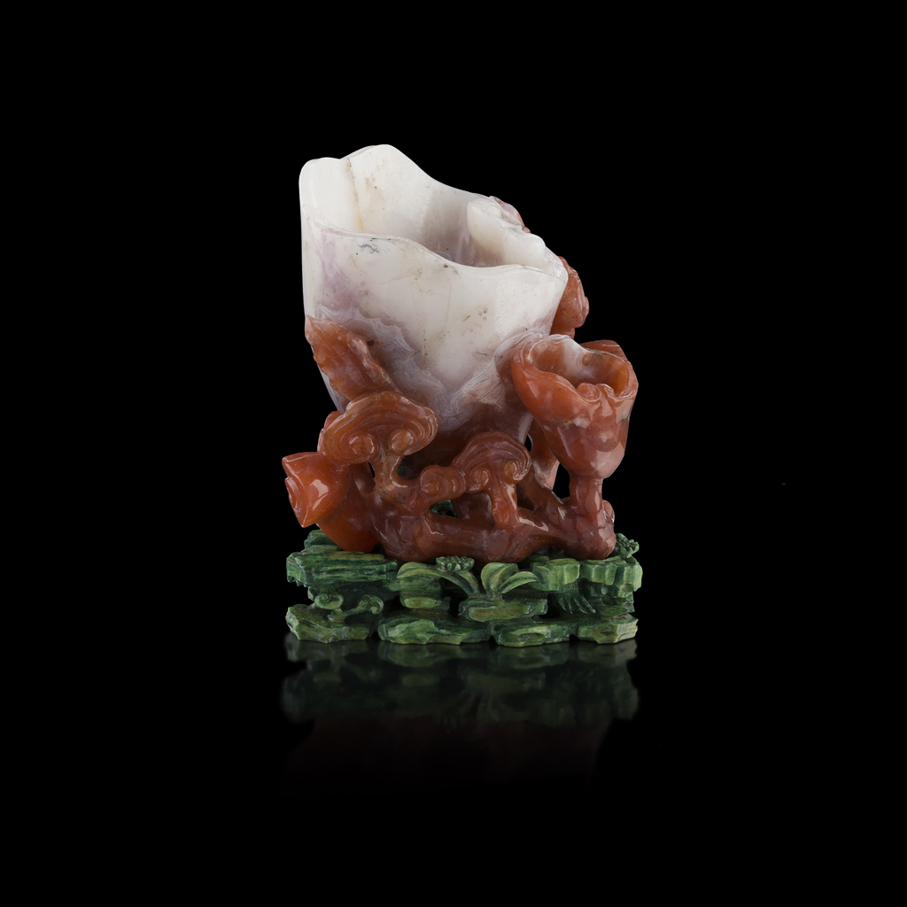 Appraisal: CARVED AGATE WASHER well hollowed as a large Lingzhi fruit