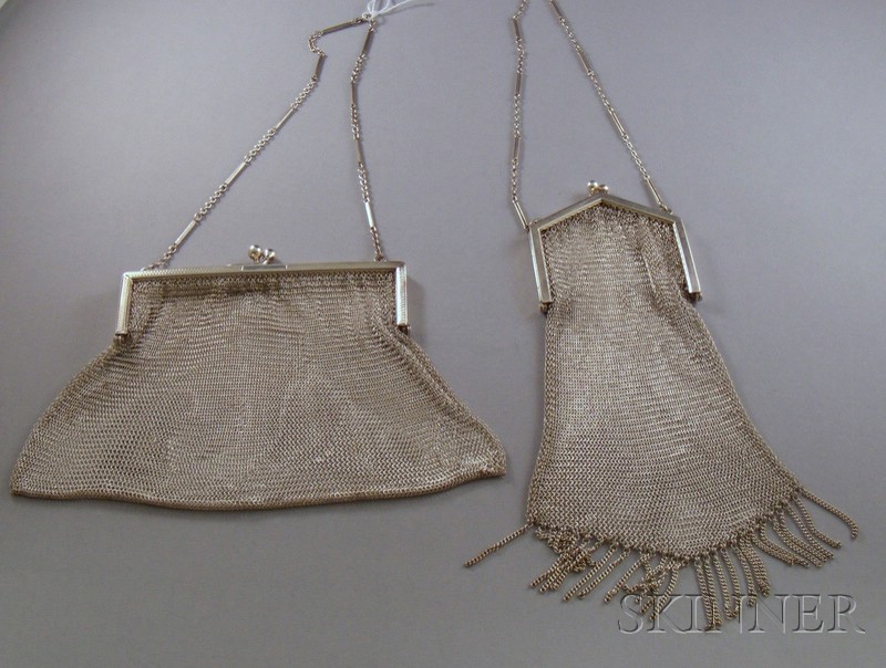 Appraisal: Two Art Deco Sterling Silver Mesh Purses both Binder Bros