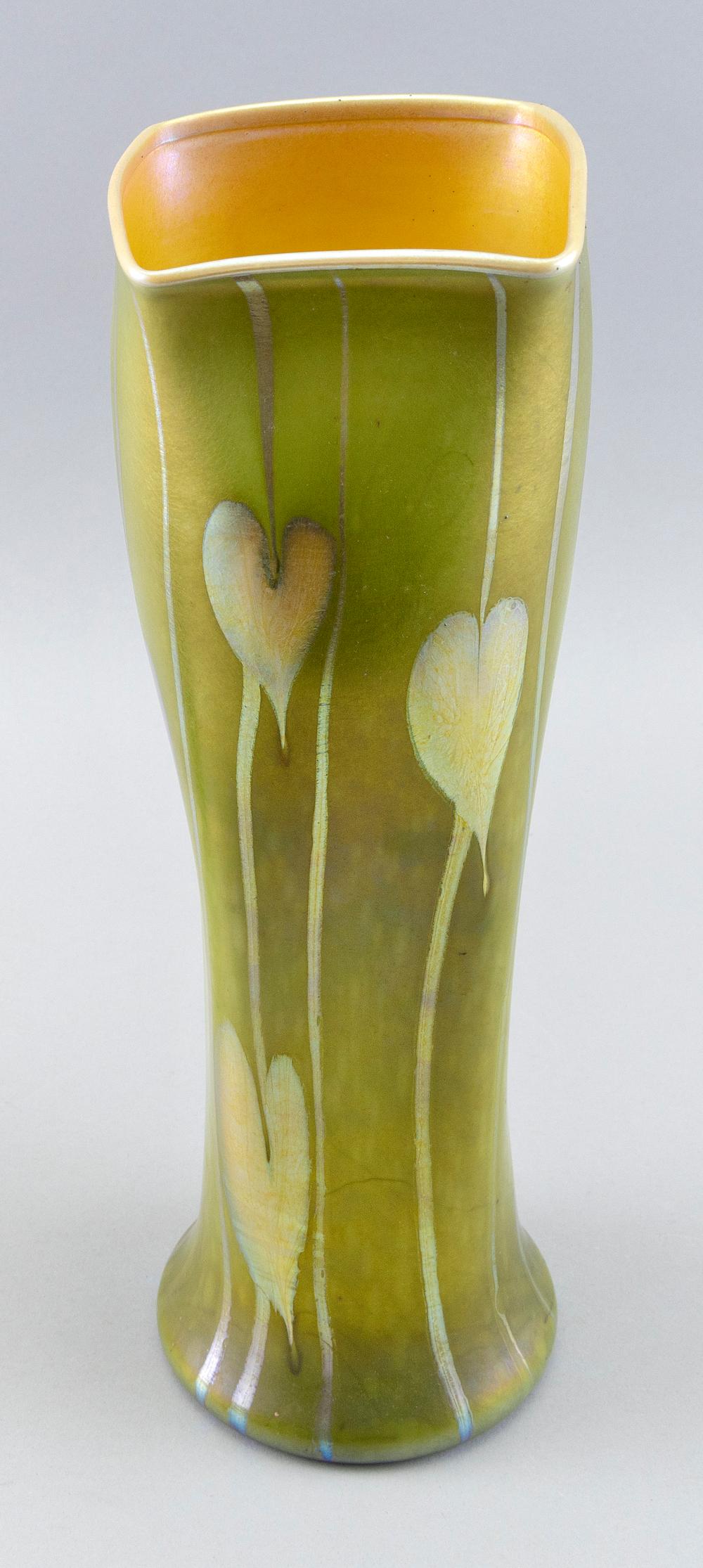 Appraisal: ART GLASS VASE WITH LEAF DECORATION HEIGHT ART GLASS VASE