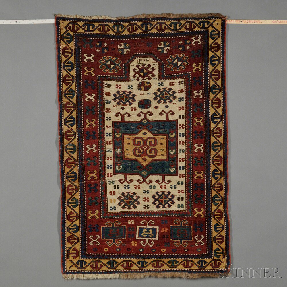 Appraisal: Kazak Prayer Rug Southwest Caucasus dated creases and crease repairs