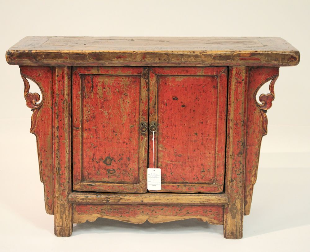 Appraisal: Chinese Red Painted Natural Finish Small Cupboard H x W