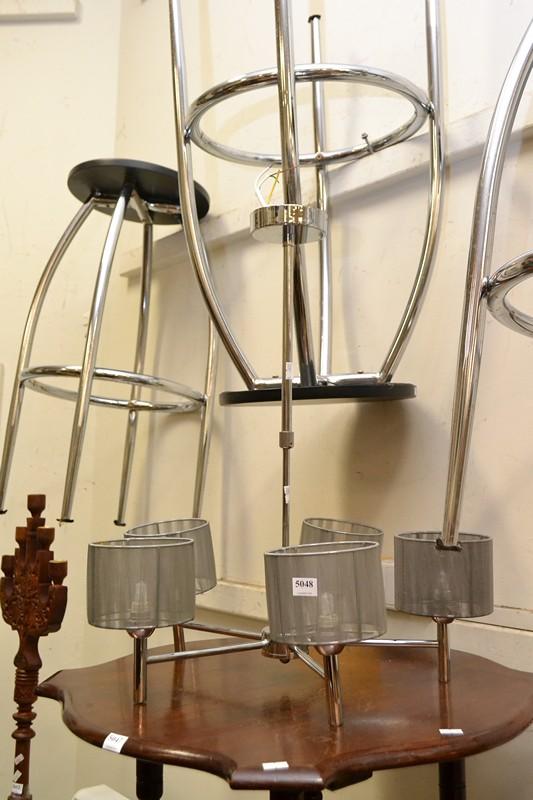 Appraisal: A FIVE BRANCH CHROME CHANDELIER AND OCCASIONAL LAMP A FIVE