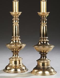 Appraisal: Pair of Contemporary Brass Plated Candlestick Lamp Pair of Contemporary