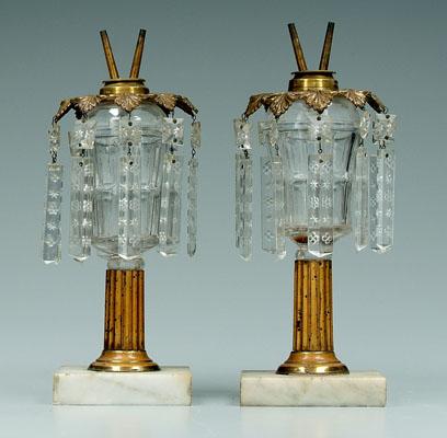 Appraisal: Pair fluid lamps pattern molded font above tapered gilt brass