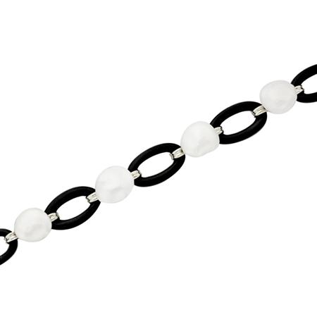 Appraisal: White Gold Black Onyx and Baroque Freshwater Pearl Bracelet Estimate