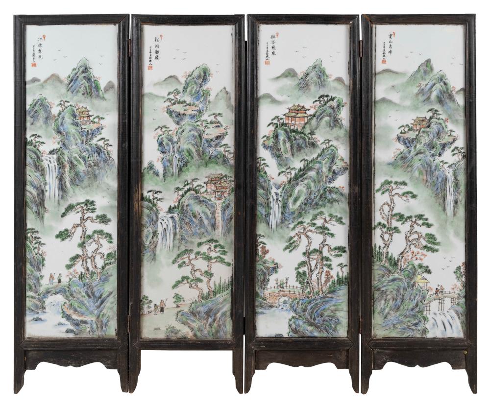 Appraisal: CHINESE FAMILLE VERTE PORCELAIN FOUR-PANEL SCREEN TH CENTURY HEIGHT LENGTH