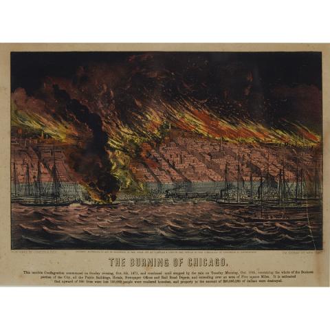 Appraisal: Currier Ives Publishers THE BURNING OF CHICAGO CONNINGHAM American Colour