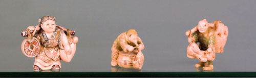 Appraisal: Three carved ivory netsuke th c to include two of