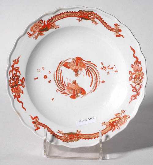 Appraisal: PLATE WITH RED DRAGON DECORATION Meissen circa Painted in iron