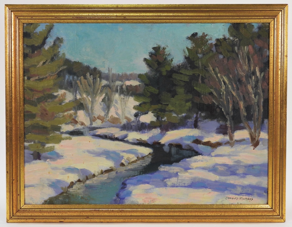 Appraisal: CHARLES MORRIS WINTER RIVER LANDSCAPE PAINTING Massachusetts California th CenturyDepicts