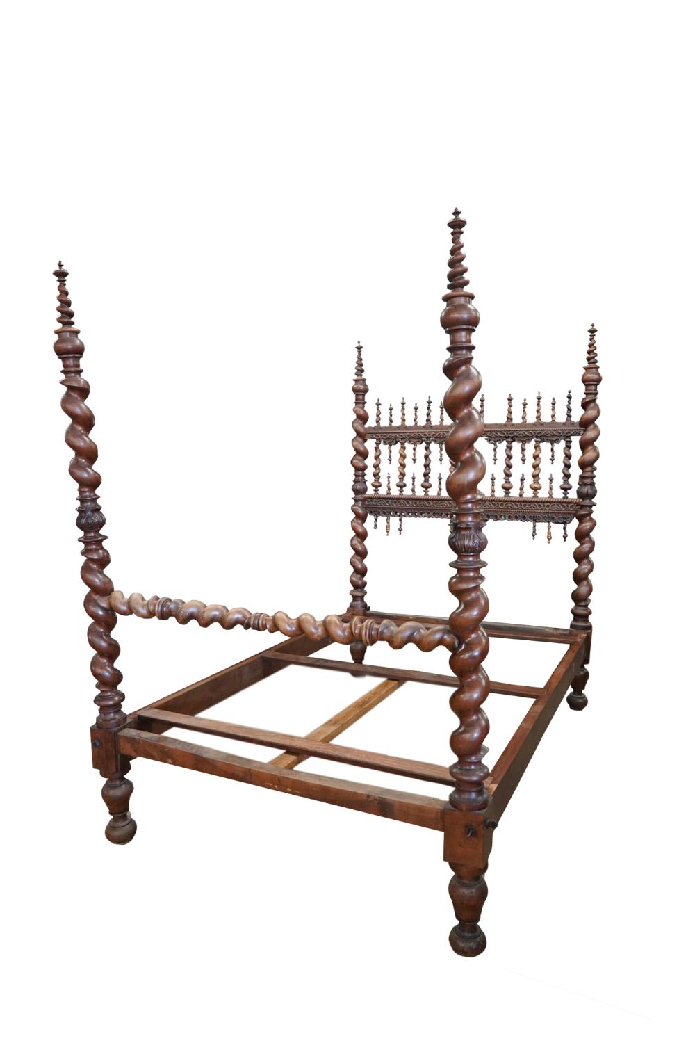 Appraisal: TURNED CARVED WOOD BEDCondition the headboard missing three of the