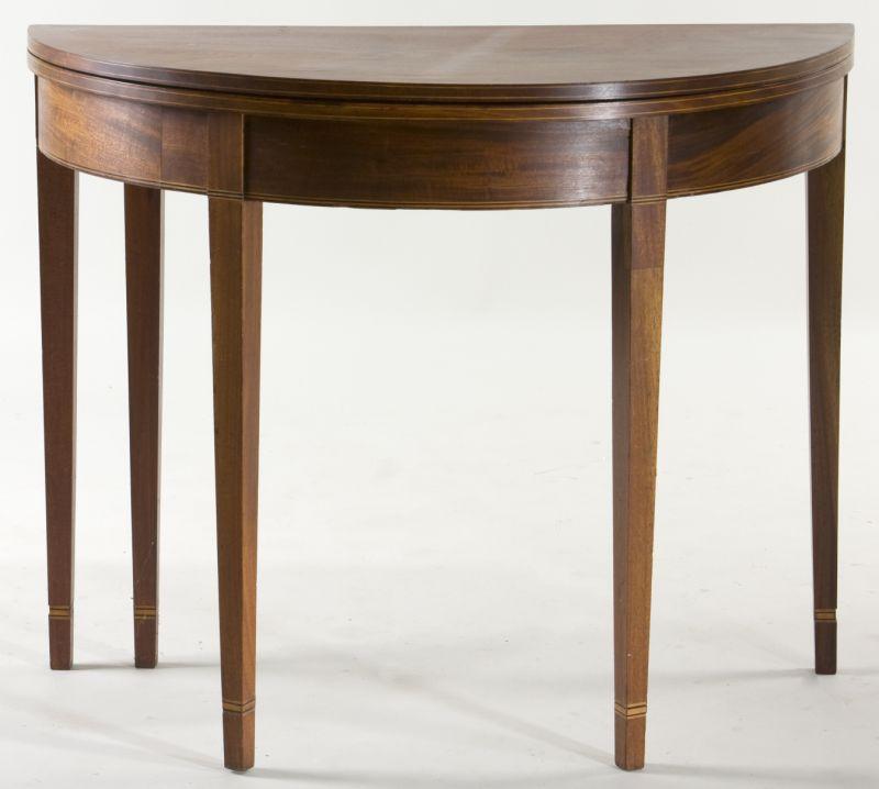 Appraisal: American Hepplewhite Inlaid Gaming Table circa demi-lune form solid mahogany