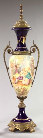 Appraisal: Tall Gilt-Brass-Mounted Sevres-Style Porcelain Covered Garniture Vase first quarter th