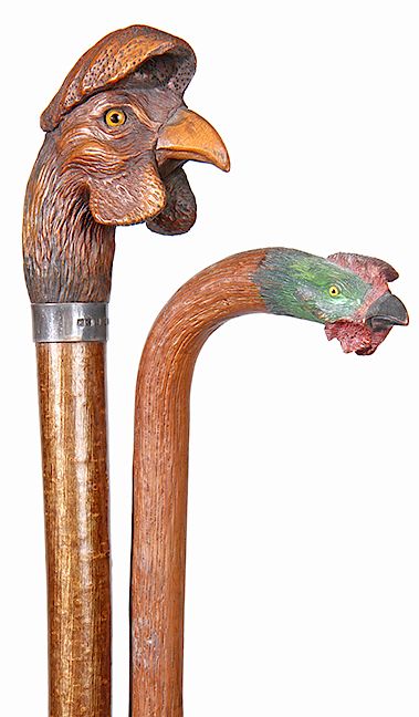 Appraisal: Rooster Folk Art Canes- Late th Century- A pair of