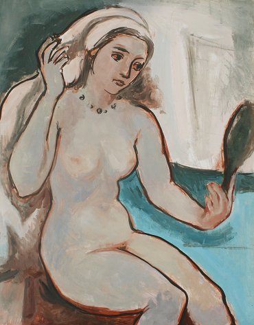 Appraisal: LYNN Nancy American th C Nude with mirror Oil Board