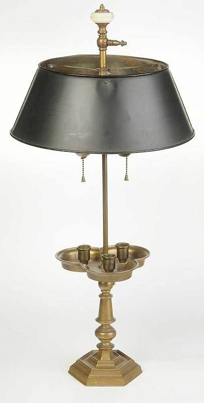 Appraisal: Bronze Bouillotte Lamp with Tole Shade th century in the