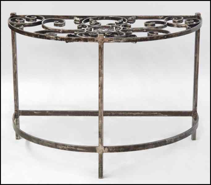 Appraisal: WROUGHT IRON DEMILUNE TABLE H '' W '' D ''