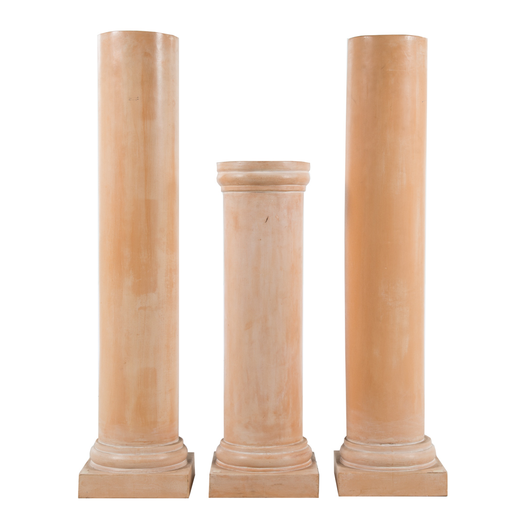 Appraisal: Set of three painted ceramic pedestals th century faux stone