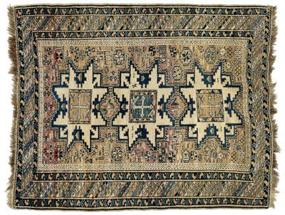 Appraisal: Caucasian rug three geometric central medallions on faded lavender field