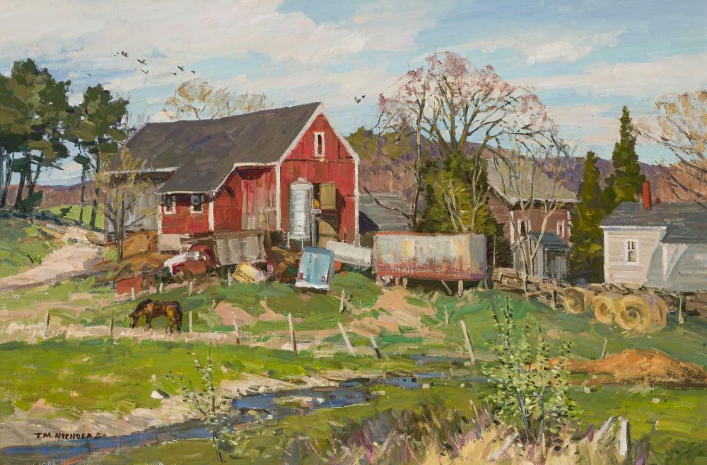 Appraisal: T M NICHOLAS American b Farm in the Hills oil