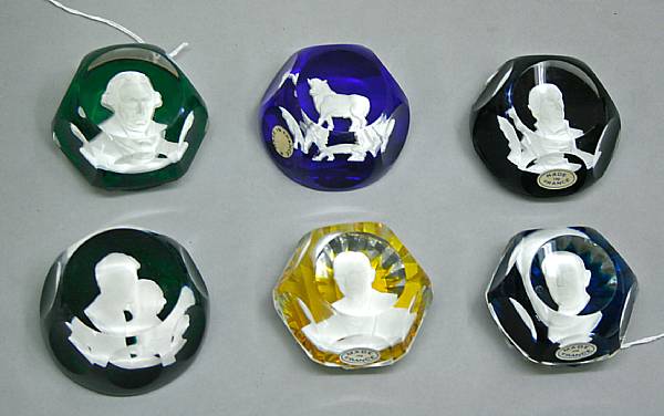 Appraisal: Six Baccarat sulphide glass paperweights second half th century Comprising