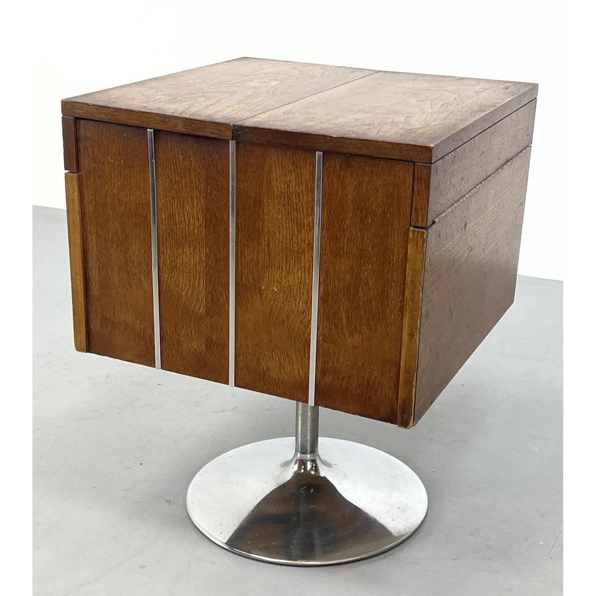 Appraisal: LANE Modernist Bar Cube Cabinet Tulip Pedestal Base Chrome strip