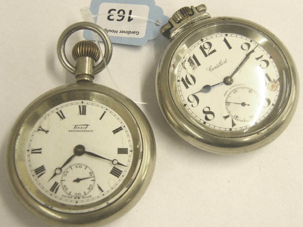 Appraisal: Cortebert British Rail nickel cased lever pocket watch cal gilt